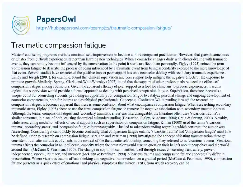 Essay on Traumatic compassion fatigue