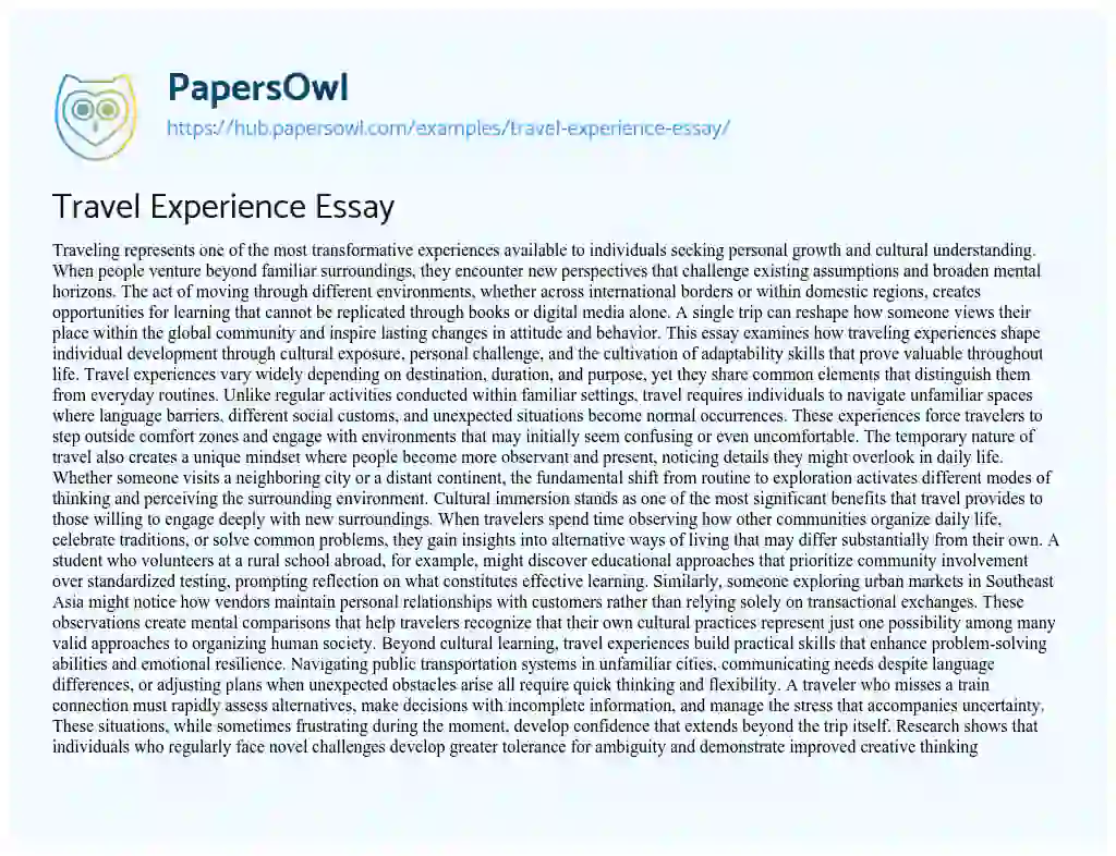 Essay on Travel Experience Essay