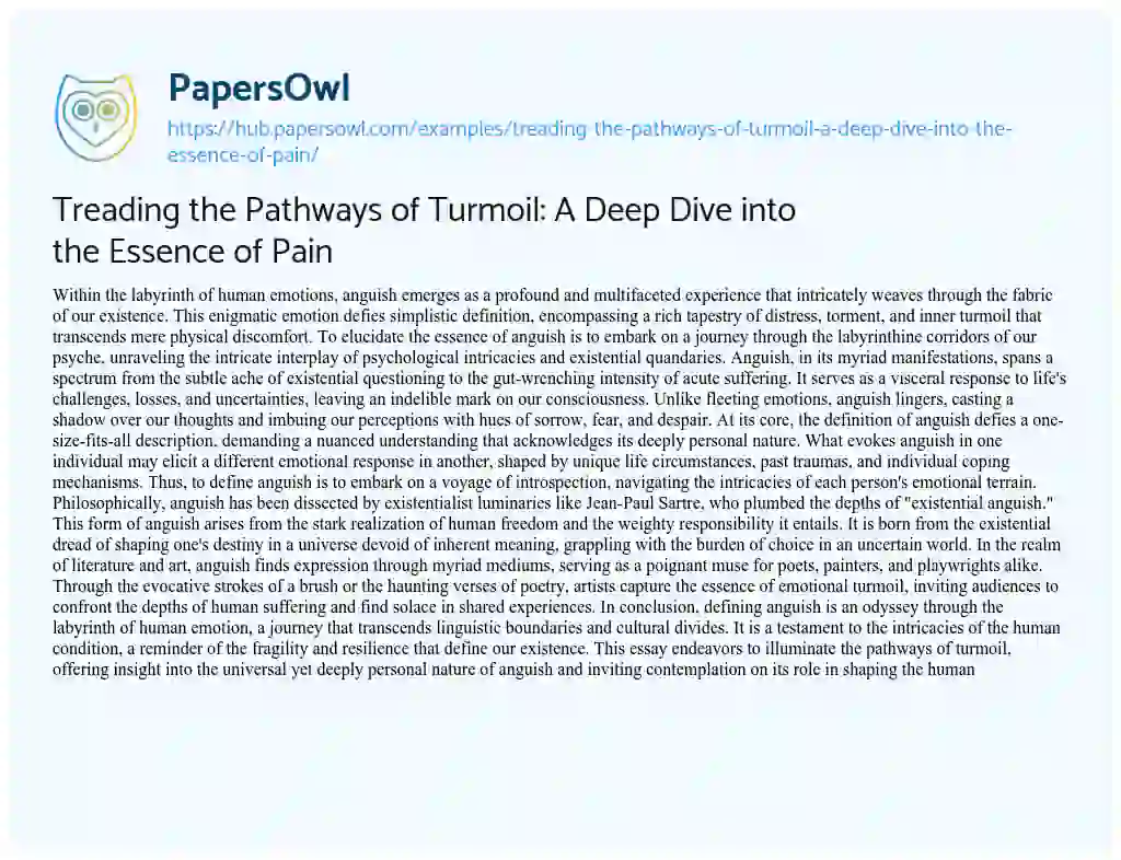 Essay on Treading the Pathways of Turmoil: A Deep Dive into the Essence of Pain