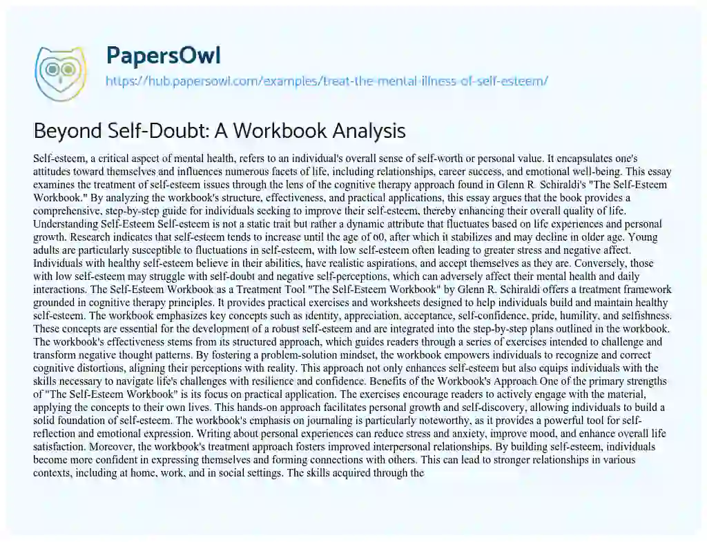 Essay on Beyond Self-Doubt: A Workbook Analysis