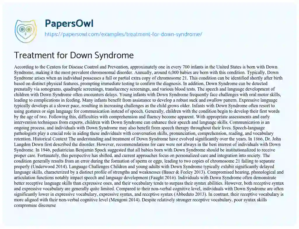 Essay on Treatment for Down Syndrome