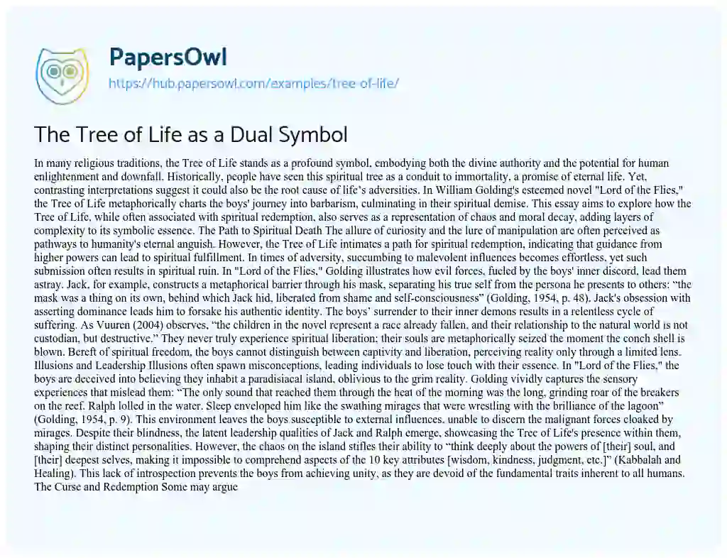 Essay on The Tree of Life as a Dual Symbol