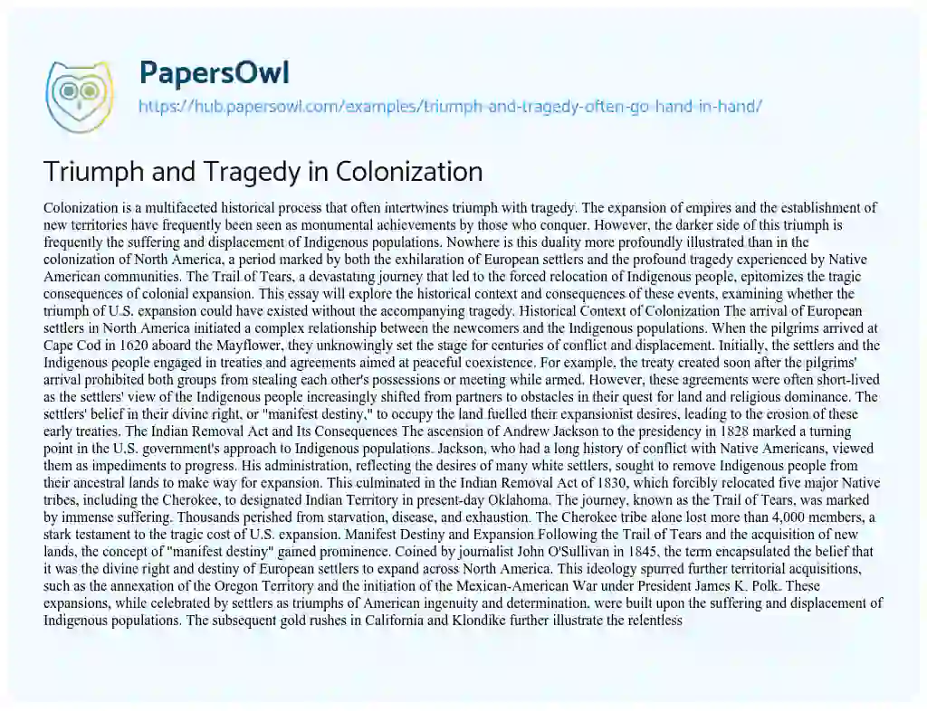 Essay on Triumph and Tragedy in Colonization