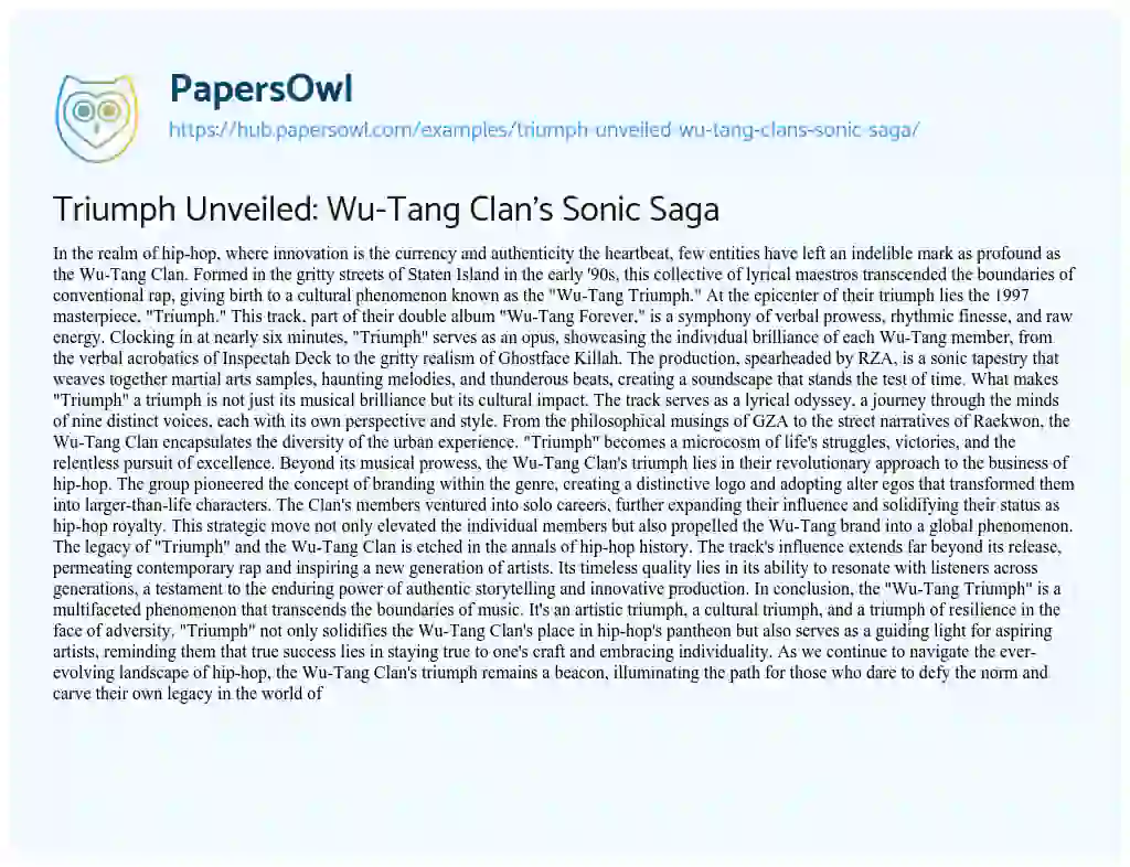 Essay on Triumph Unveiled: Wu-Tang Clan’s Sonic Saga