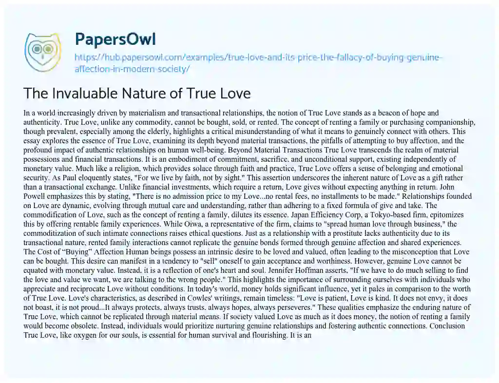 Essay on The Invaluable Nature of True Love