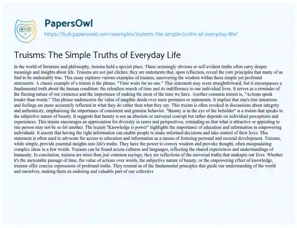 Essay on Truisms: The Simple Truths of Everyday Life