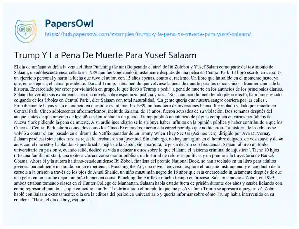 Essay on Trump Y La Pena De Muerte Para Yusef Salaam