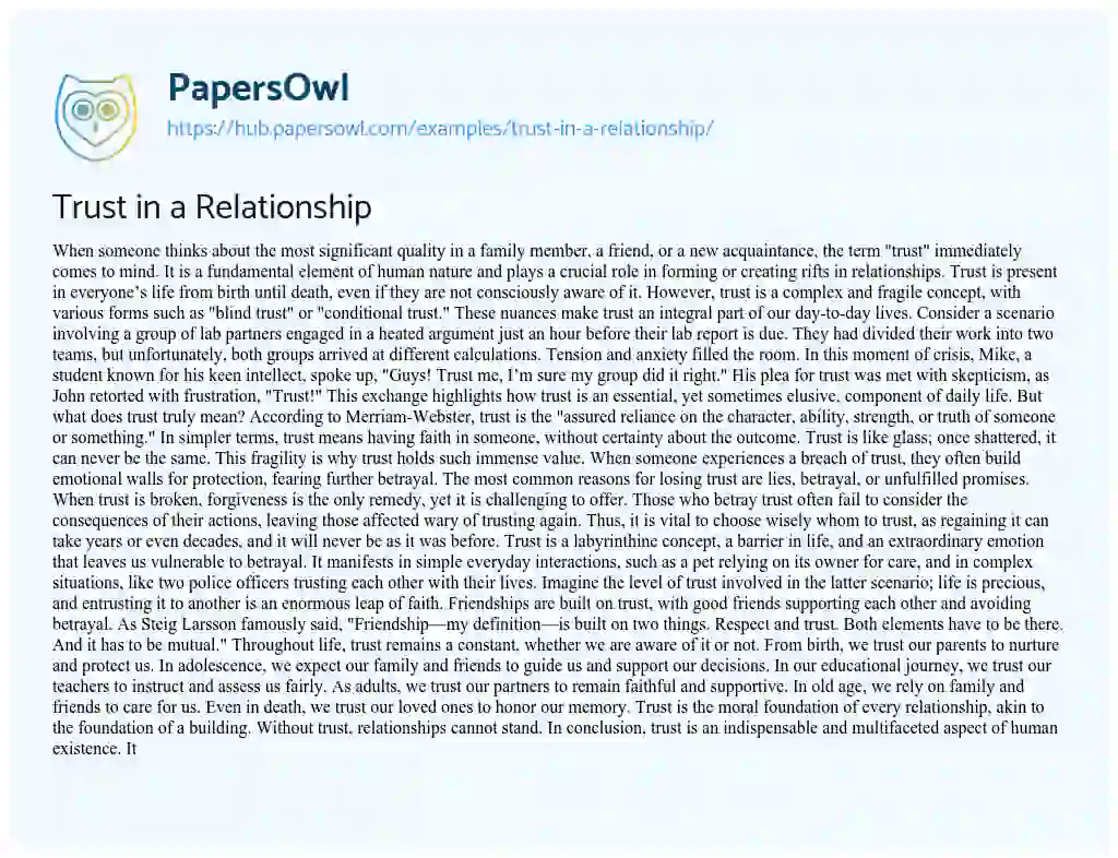 Essay on Trust in a Relationship