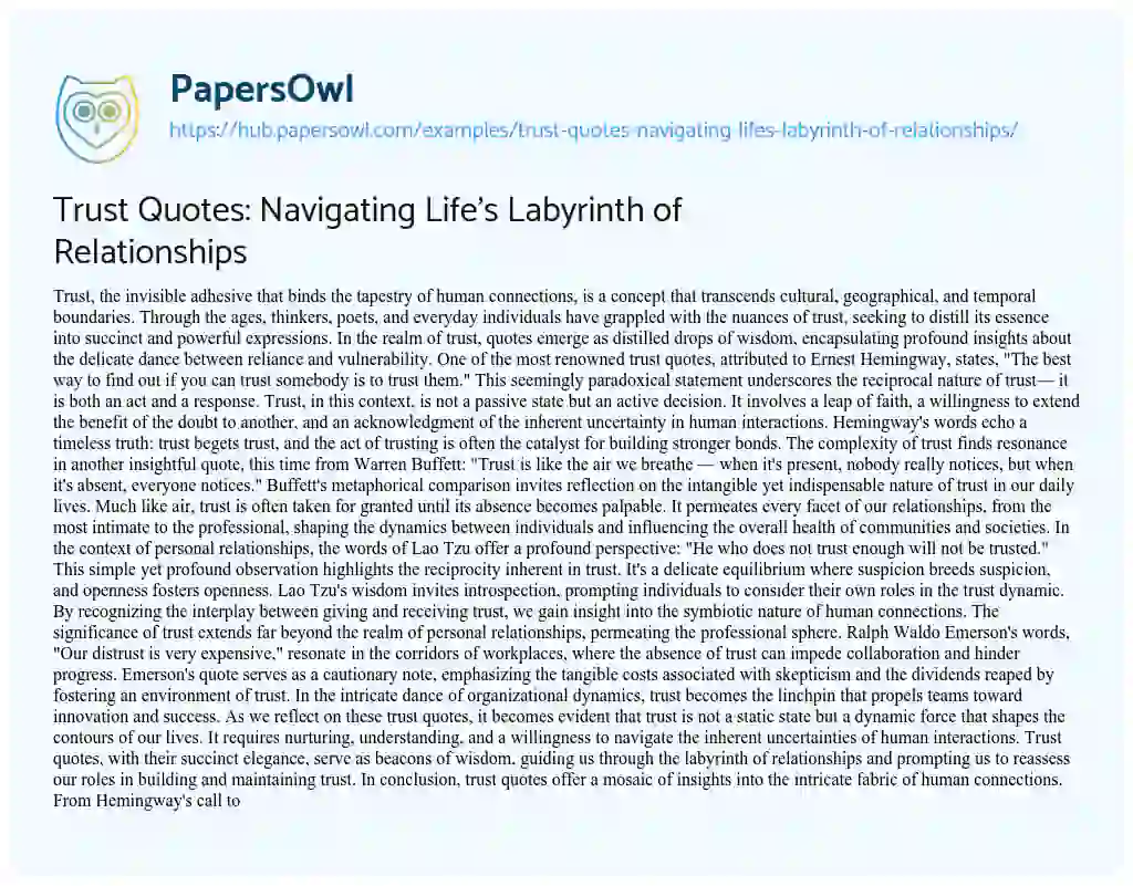Essay on Trust Quotes: Navigating Life’s Labyrinth of Relationships