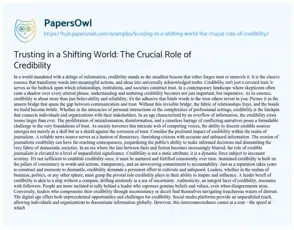 Essay on Trusting in a Shifting World: The Crucial Role of Credibility