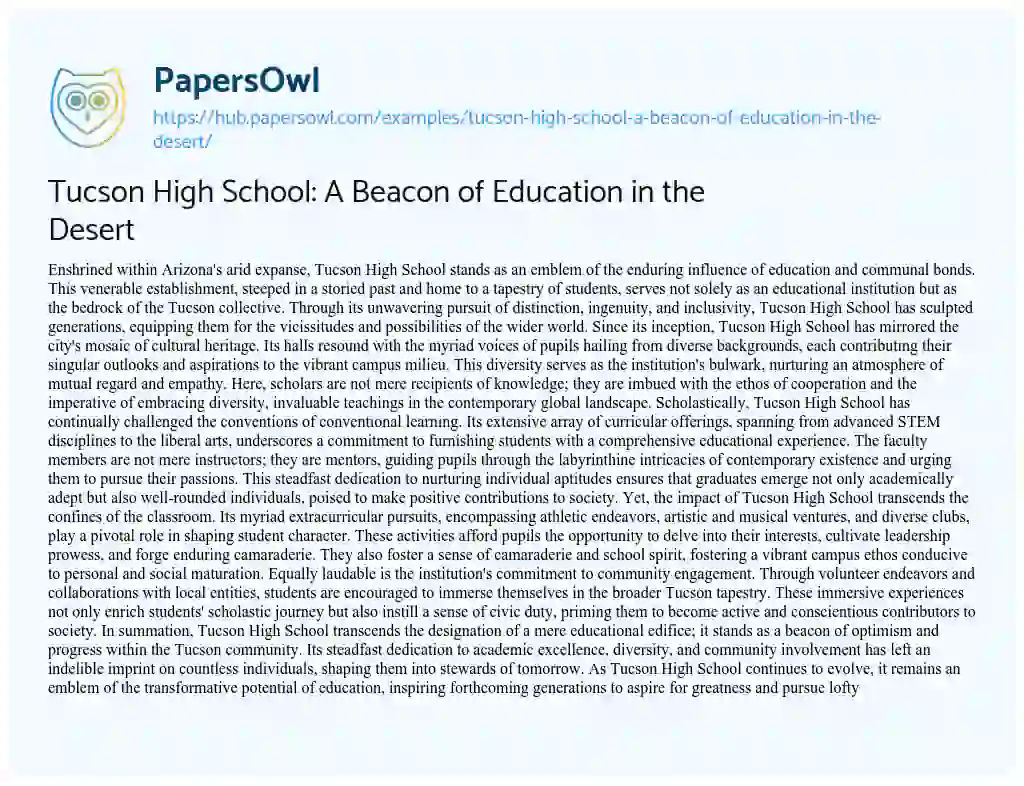 Essay on Tucson High School: A Beacon of Education in the Desert