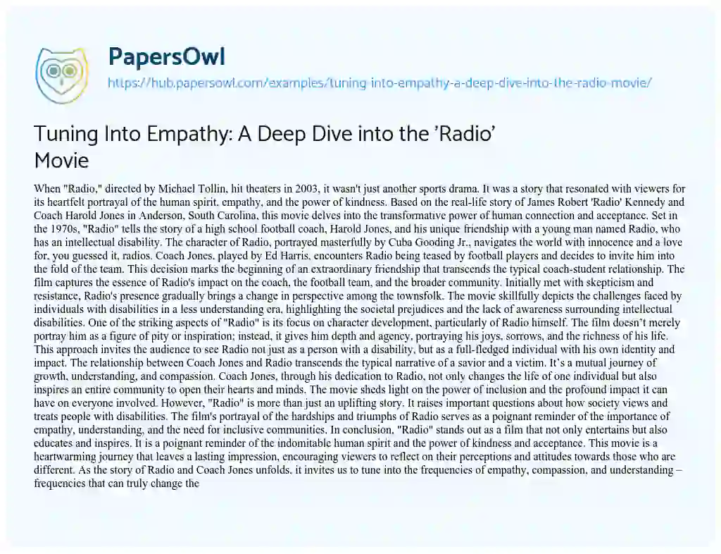 Essay on Tuning Into Empathy: A Deep Dive into the ‘Radio’ Movie