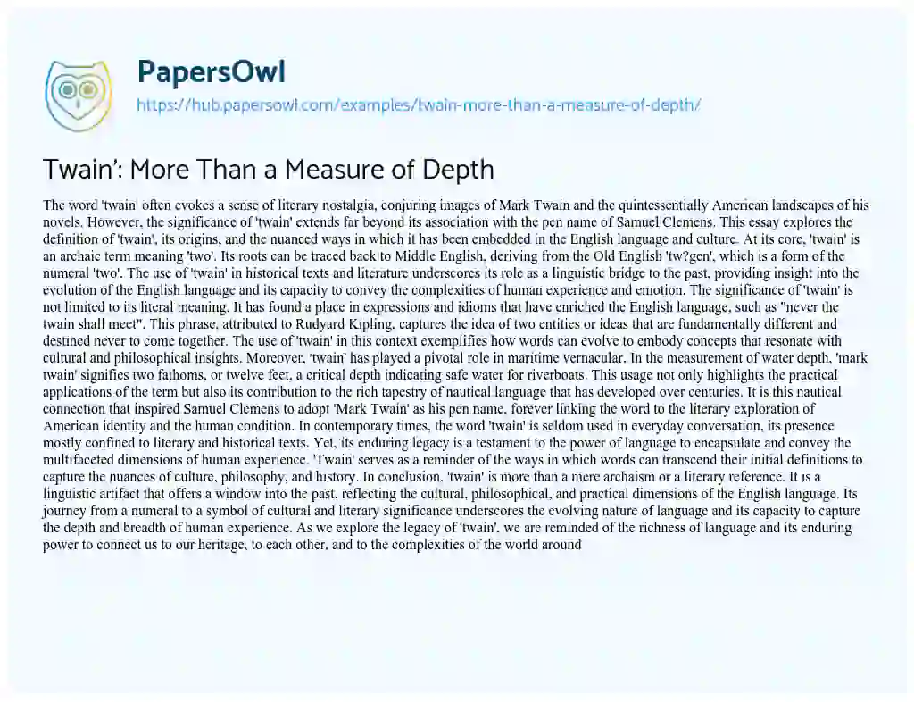 Essay on Twain’: More Than a Measure of Depth