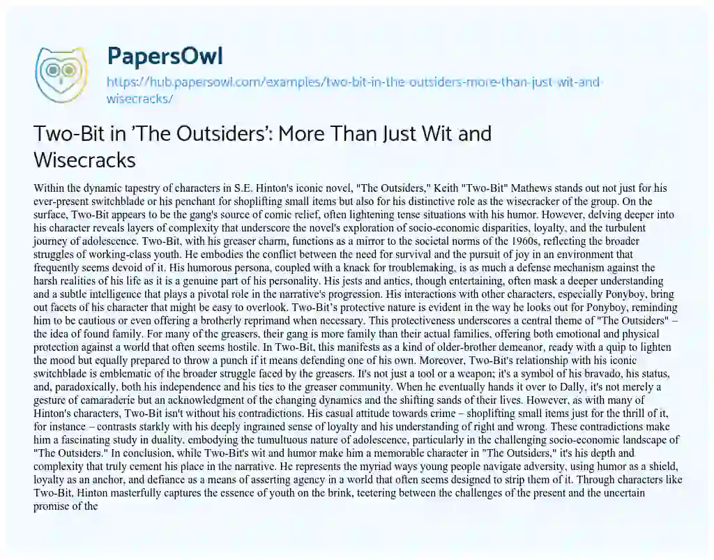 Essay on Two-Bit in ‘The Outsiders’: More Than Just Wit and Wisecracks