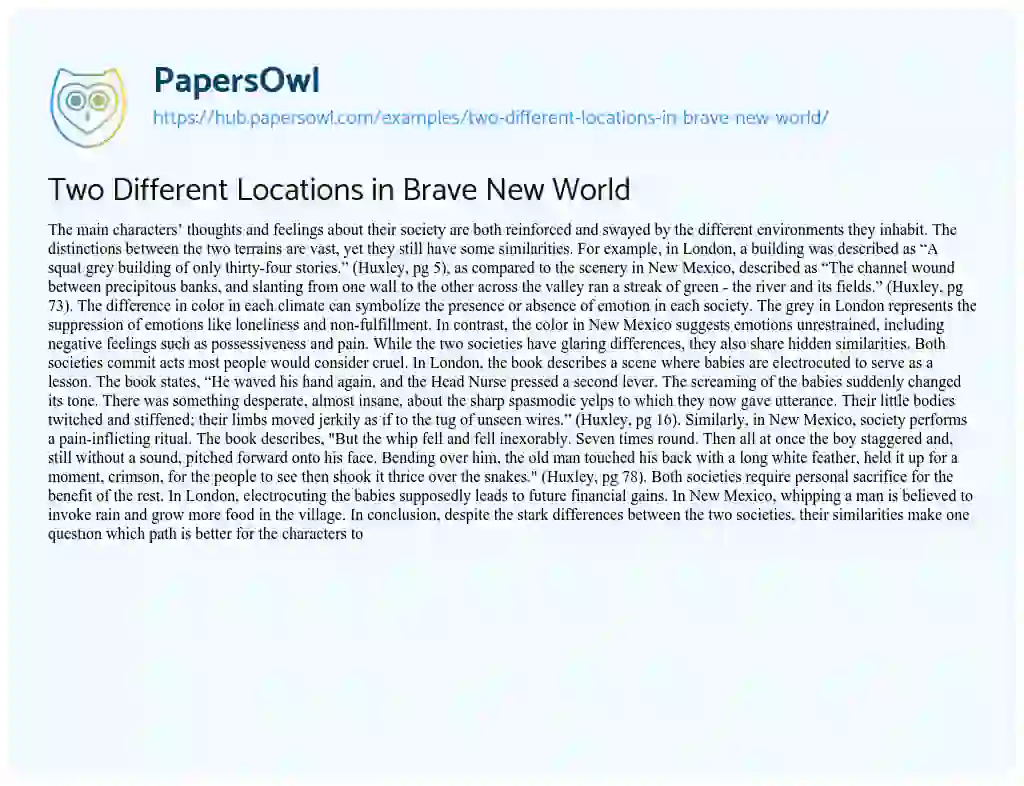 Essay on Two Different Locations in Brave New World