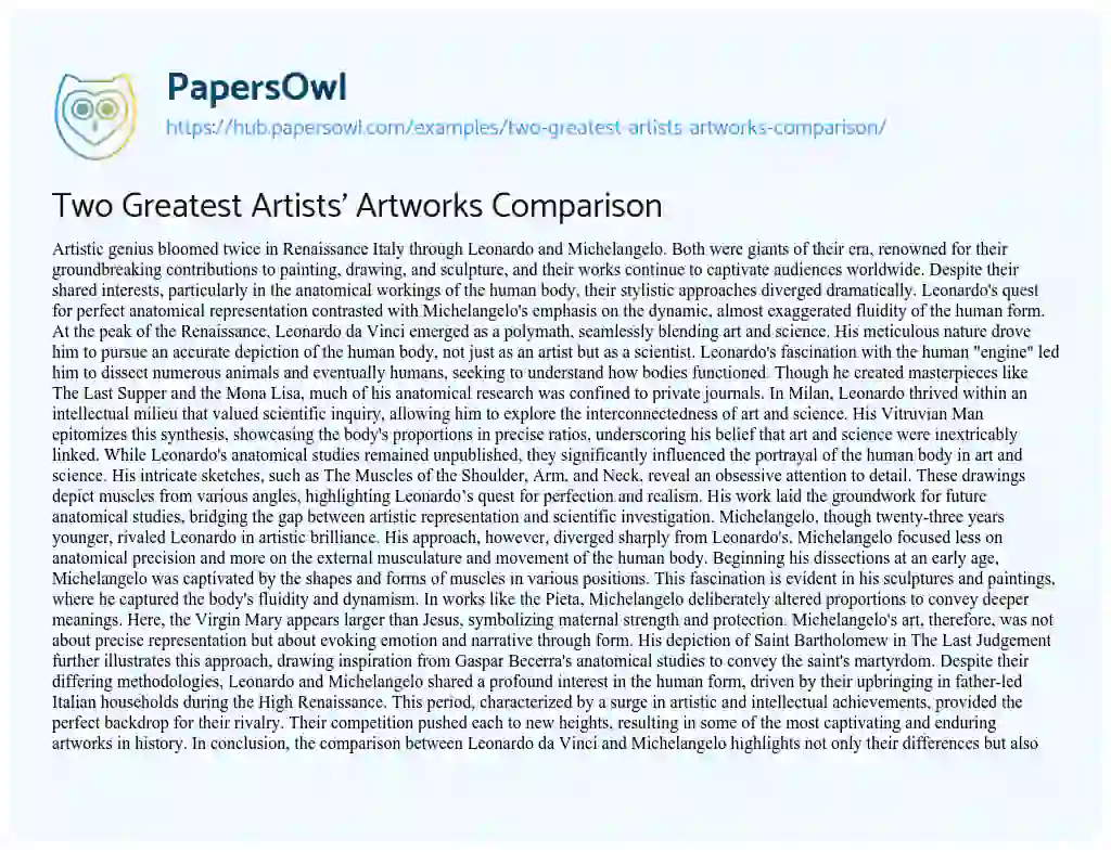 Essay on Two Greatest Artists’ Artworks Comparison