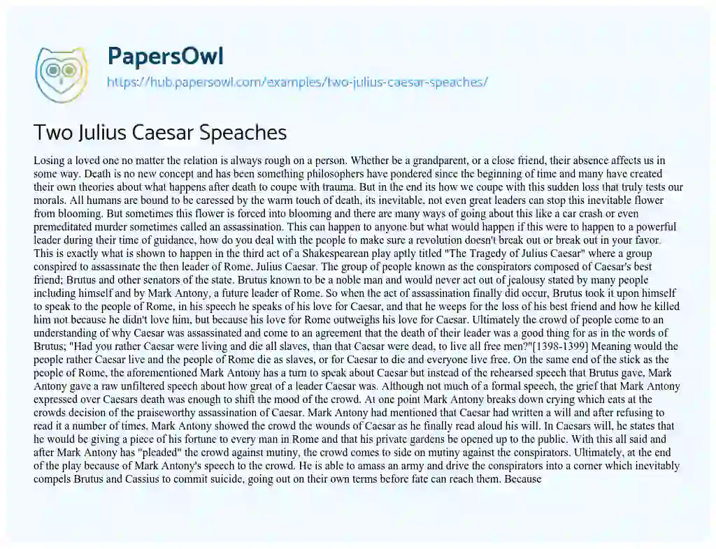 Essay on Two Julius Caesar Speaches