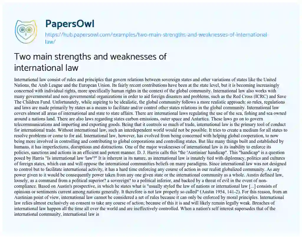 Essay on Two main strengths and weaknesses of international law