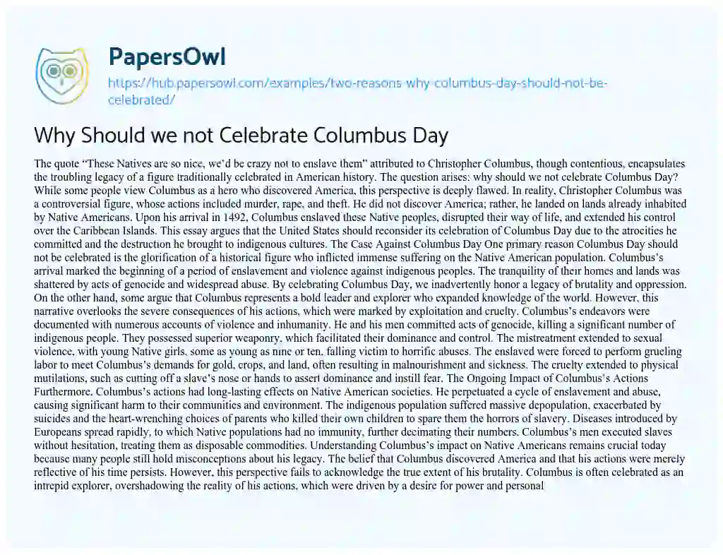 Essay on Why Should we not Celebrate Columbus Day