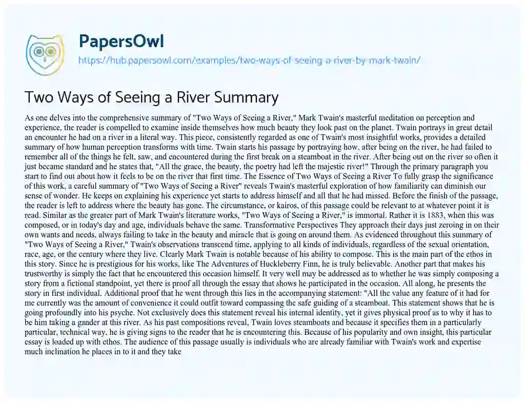Essay on Two Ways of Seeing a River Summary