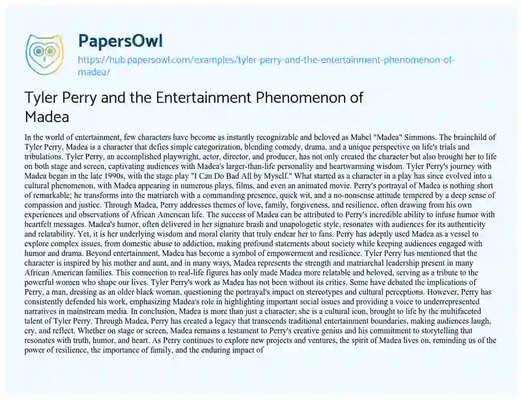 Essay on Tyler Perry and the Entertainment Phenomenon of Madea