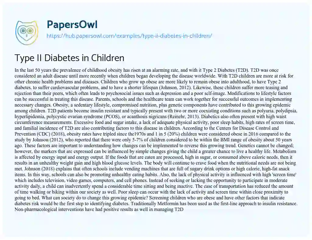 Essay on Type II Diabetes in Children