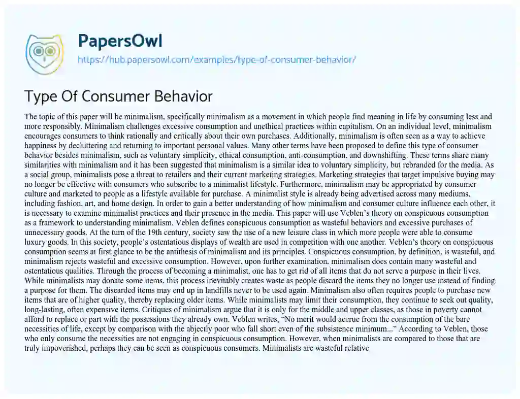 Essay on Type Of Consumer Behavior