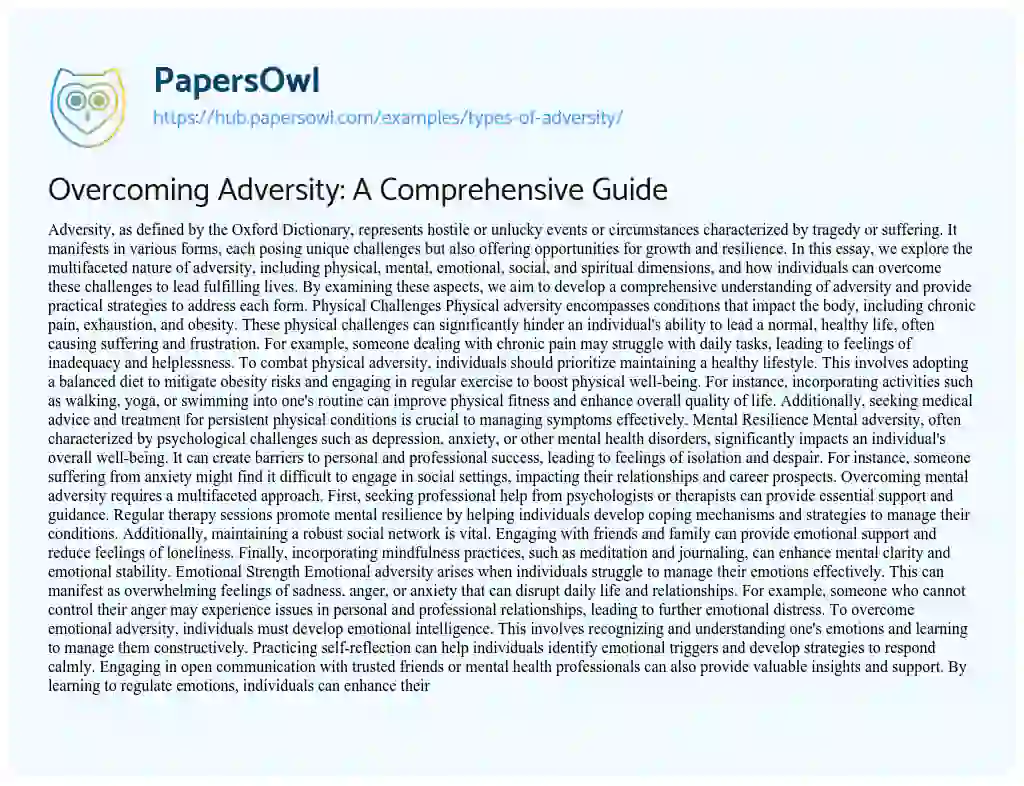 Essay on Overcoming Adversity: A Comprehensive Guide