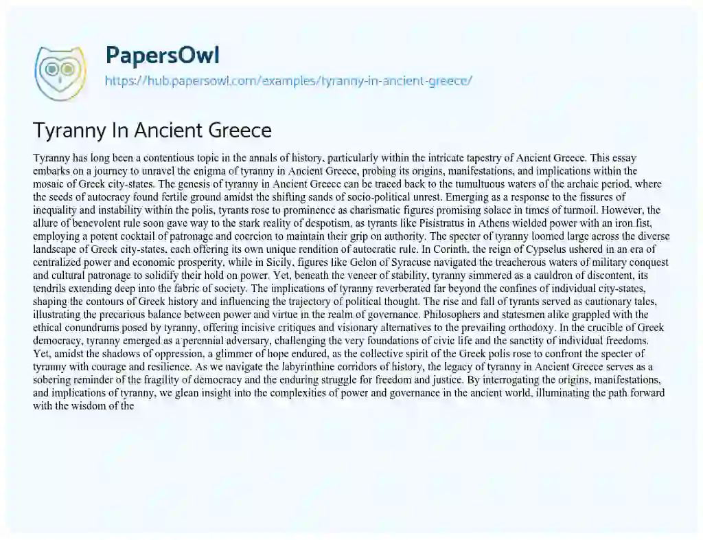 Essay on Tyranny In Ancient Greece