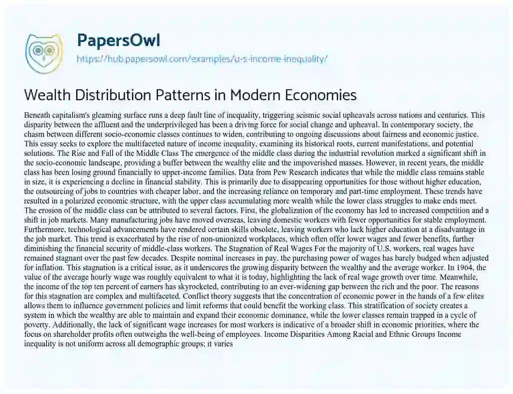 Essay on Wealth Distribution Patterns in Modern Economies