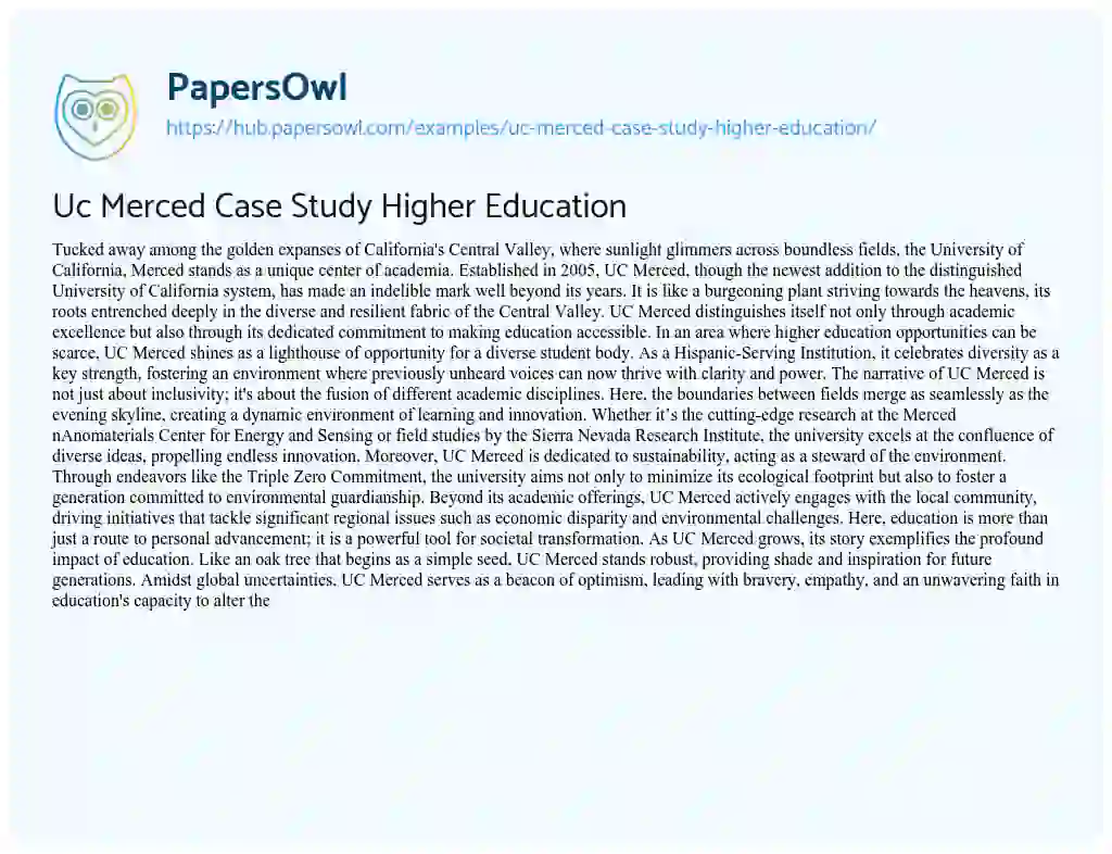 Essay on Uc Merced Case Study Higher Education