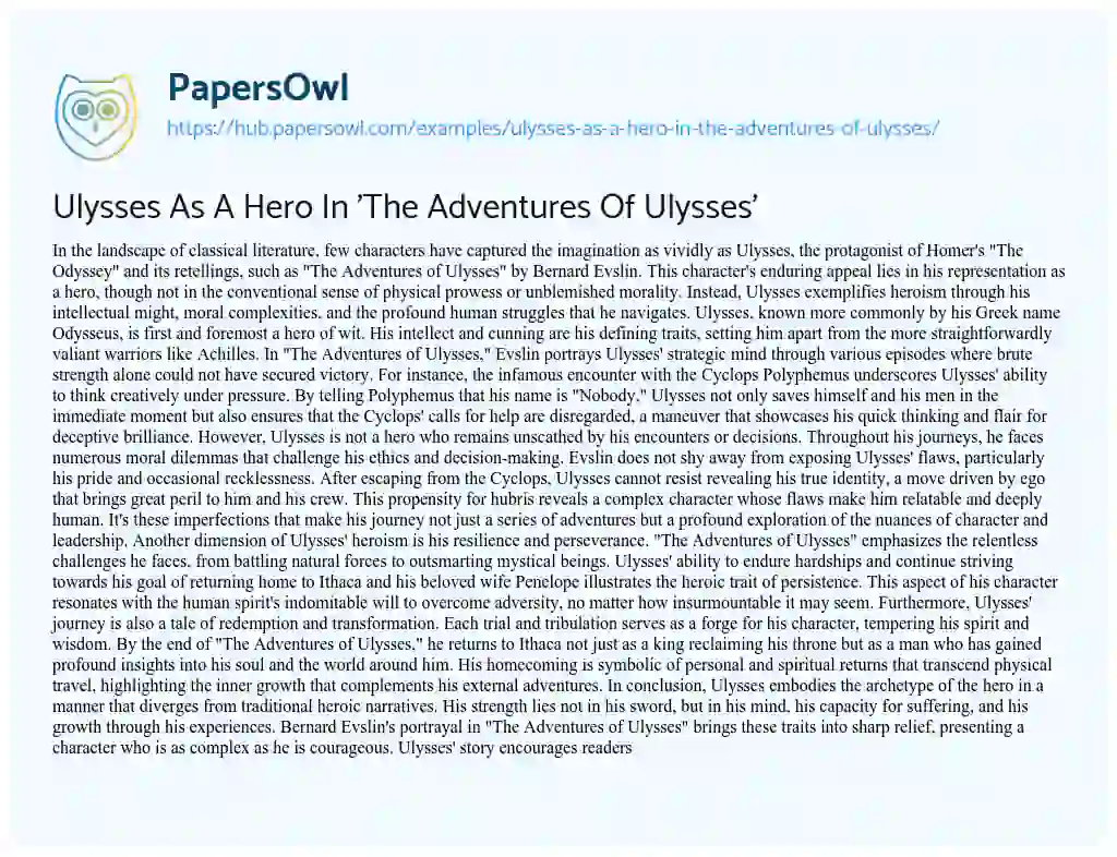 Essay on Ulysses As A Hero In ‘The Adventures Of Ulysses’