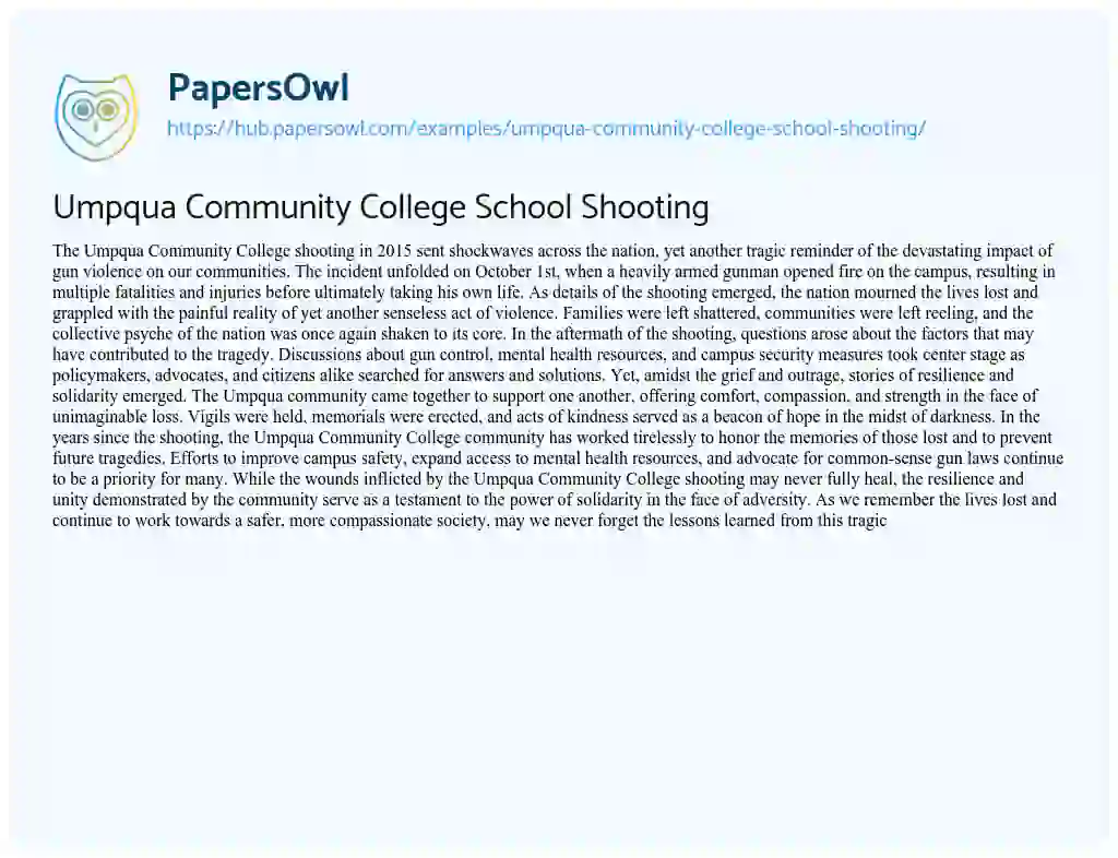 Essay on Umpqua Community College School Shooting