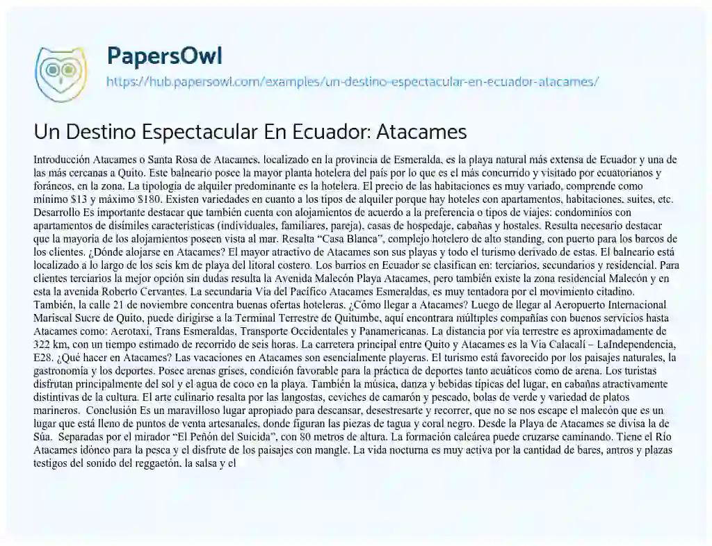 Essay on Un Destino Espectacular En Ecuador: Atacames