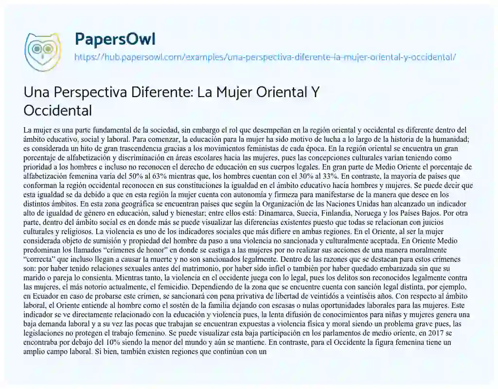 Essay on Una Perspectiva Diferente: La Mujer Oriental Y Occidental