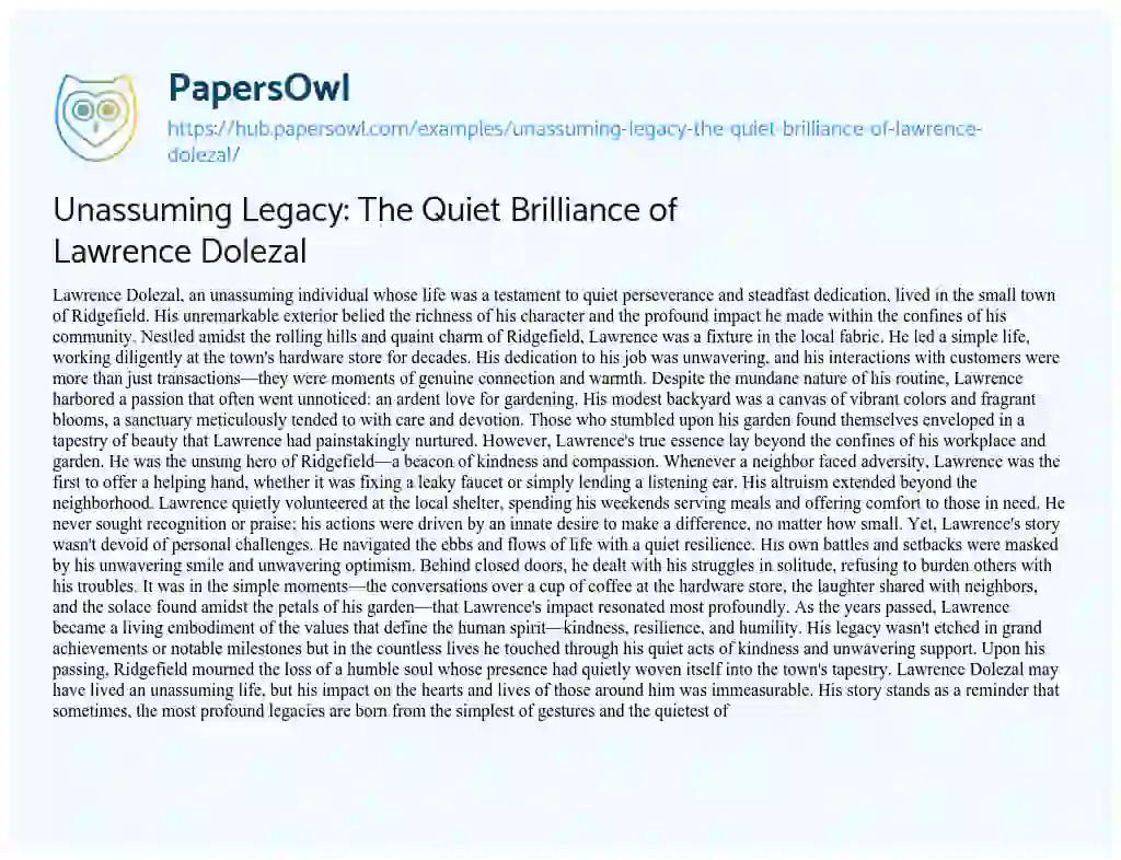 Essay on Unassuming Legacy: The Quiet Brilliance of Lawrence Dolezal