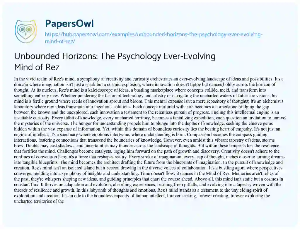 Essay on Unbounded Horizons: The Psychology Ever-Evolving Mind of Rez