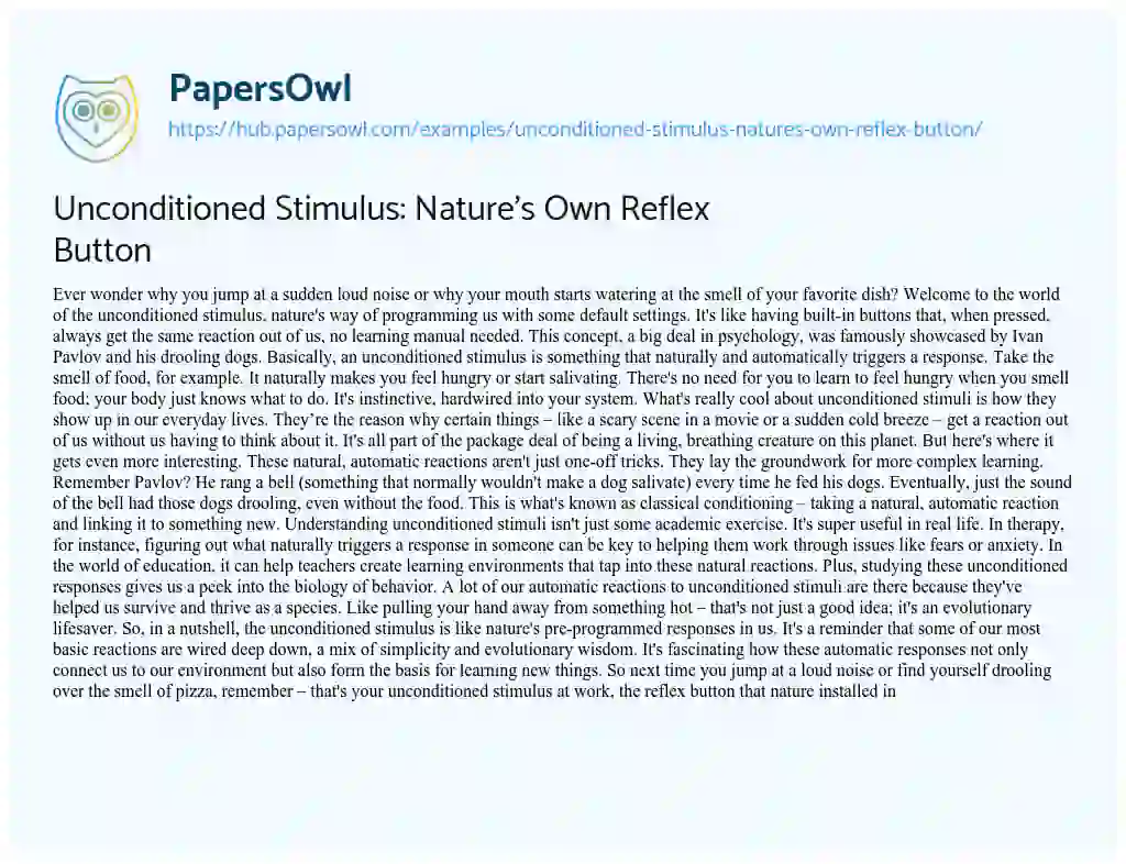 Essay on Unconditioned Stimulus: Nature’s Own Reflex Button