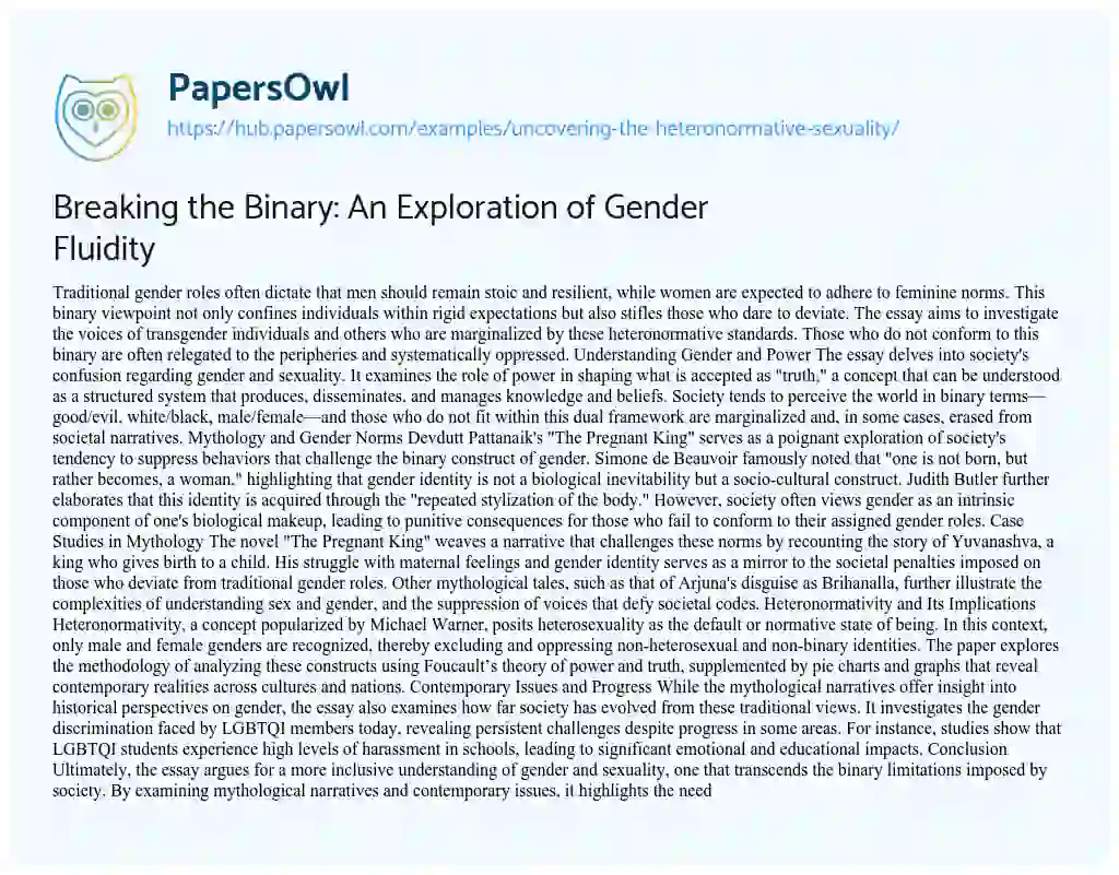 Essay on Breaking the Binary: An Exploration of Gender Fluidity