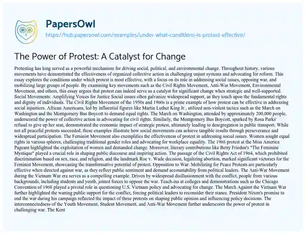 Essay on The Power of Protest: A Catalyst for Change