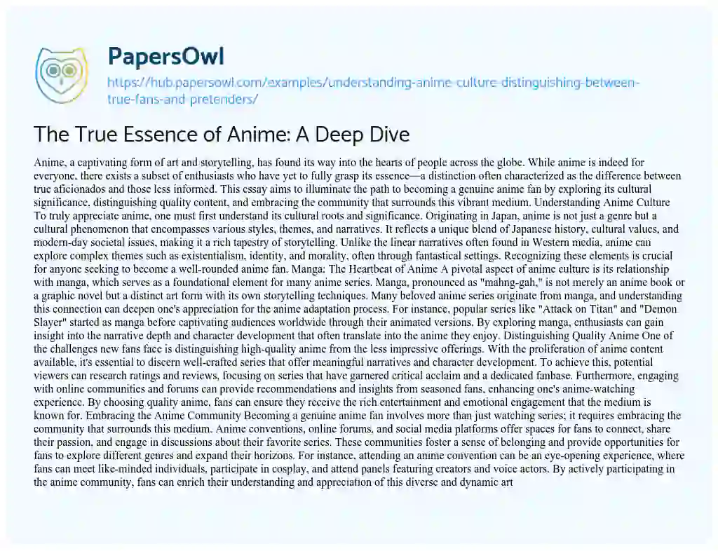 Essay on The True Essence of Anime: A Deep Dive