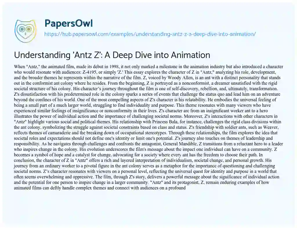 Essay on Understanding ‘Antz Z’: A Deep Dive into Animation