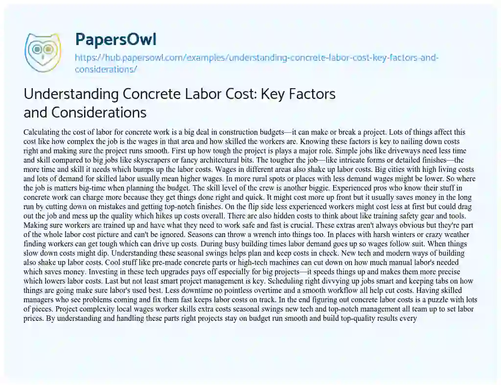 Essay on Understanding Concrete Labor Cost: Key Factors and Considerations