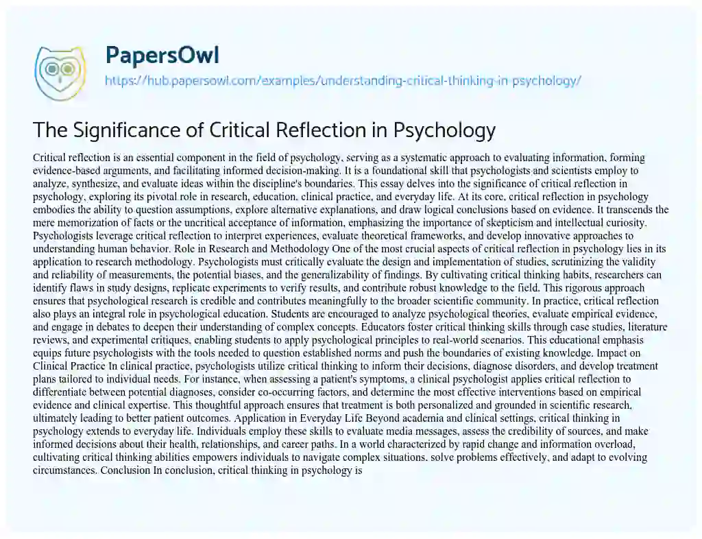 Essay on The Significance of Critical Reflection in Psychology