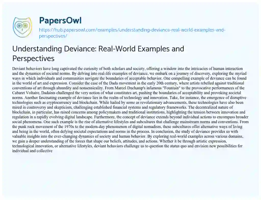 Essay on Understanding Deviance: Real-World Examples and Perspectives