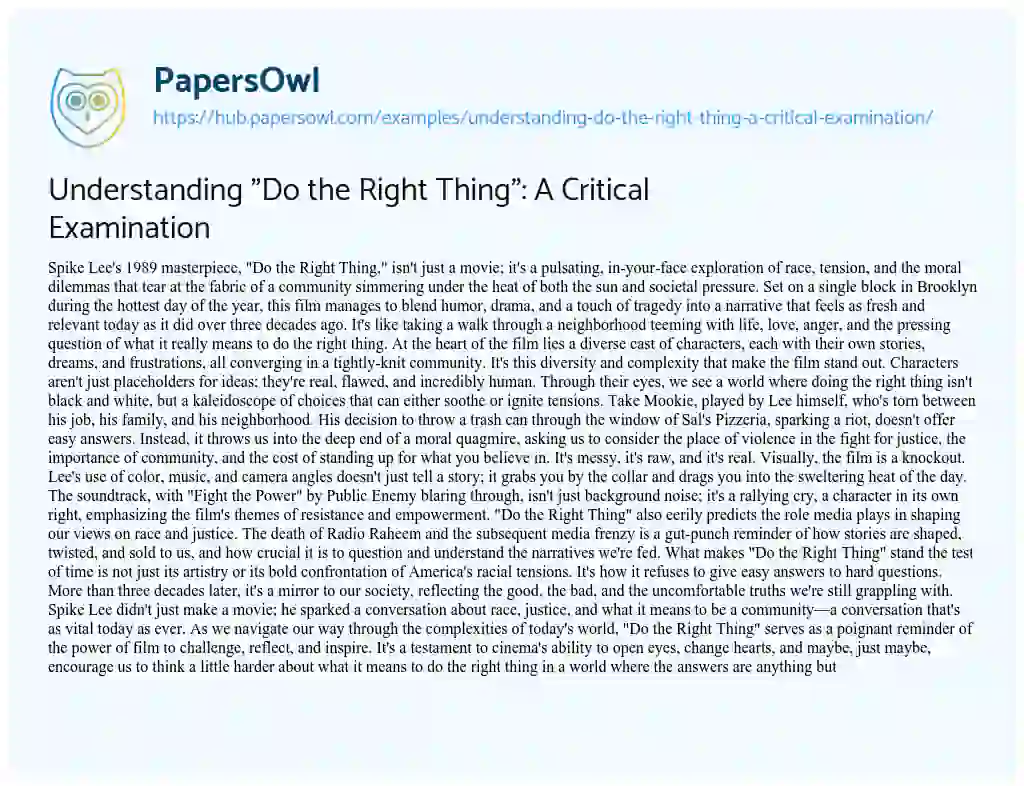 Essay on Understanding “Do the Right Thing”: A Critical Examination