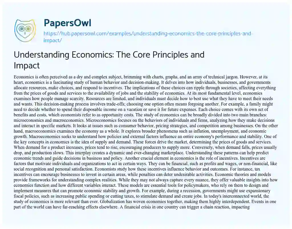 Essay on Understanding Economics: The Core Principles and Impact
