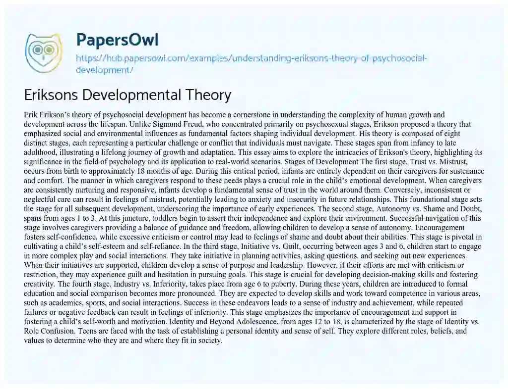 Essay on Eriksons Developmental Theory