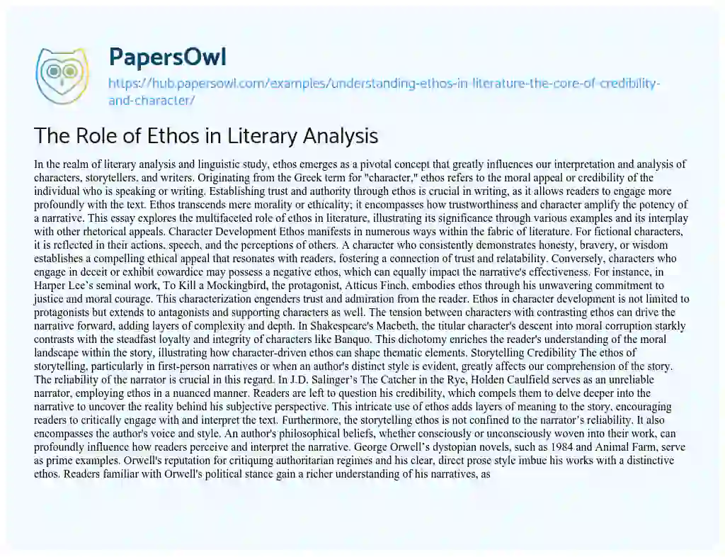 Essay on The Role of Ethos in Literary Analysis