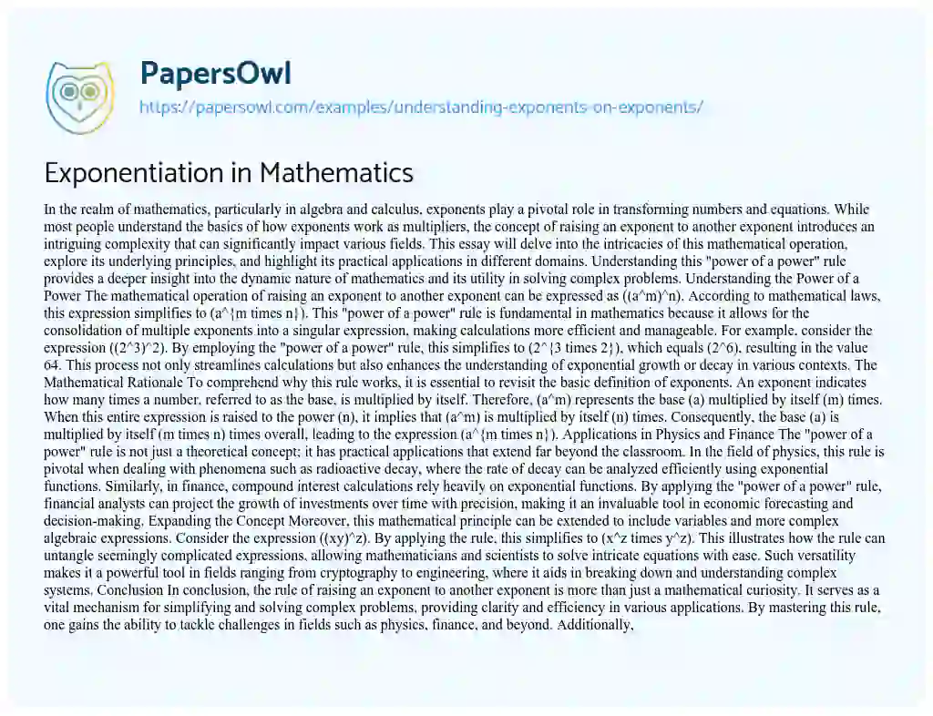 Essay on Exponentiation in Mathematics